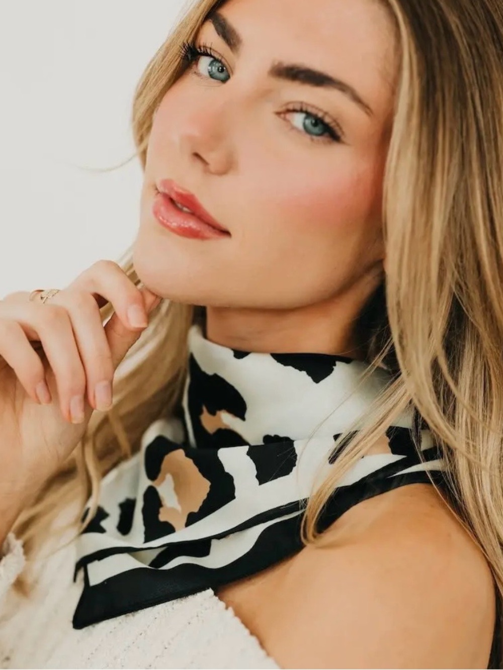 Pretty Simple Sylvie Leopard Square Scarf | Black/Cream | New